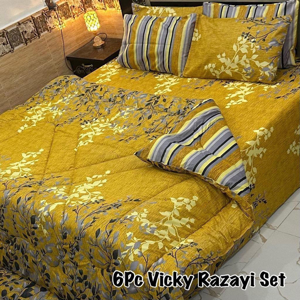 Luxurious 6 Pcs King Size Printed Mix Cotton Razai Set