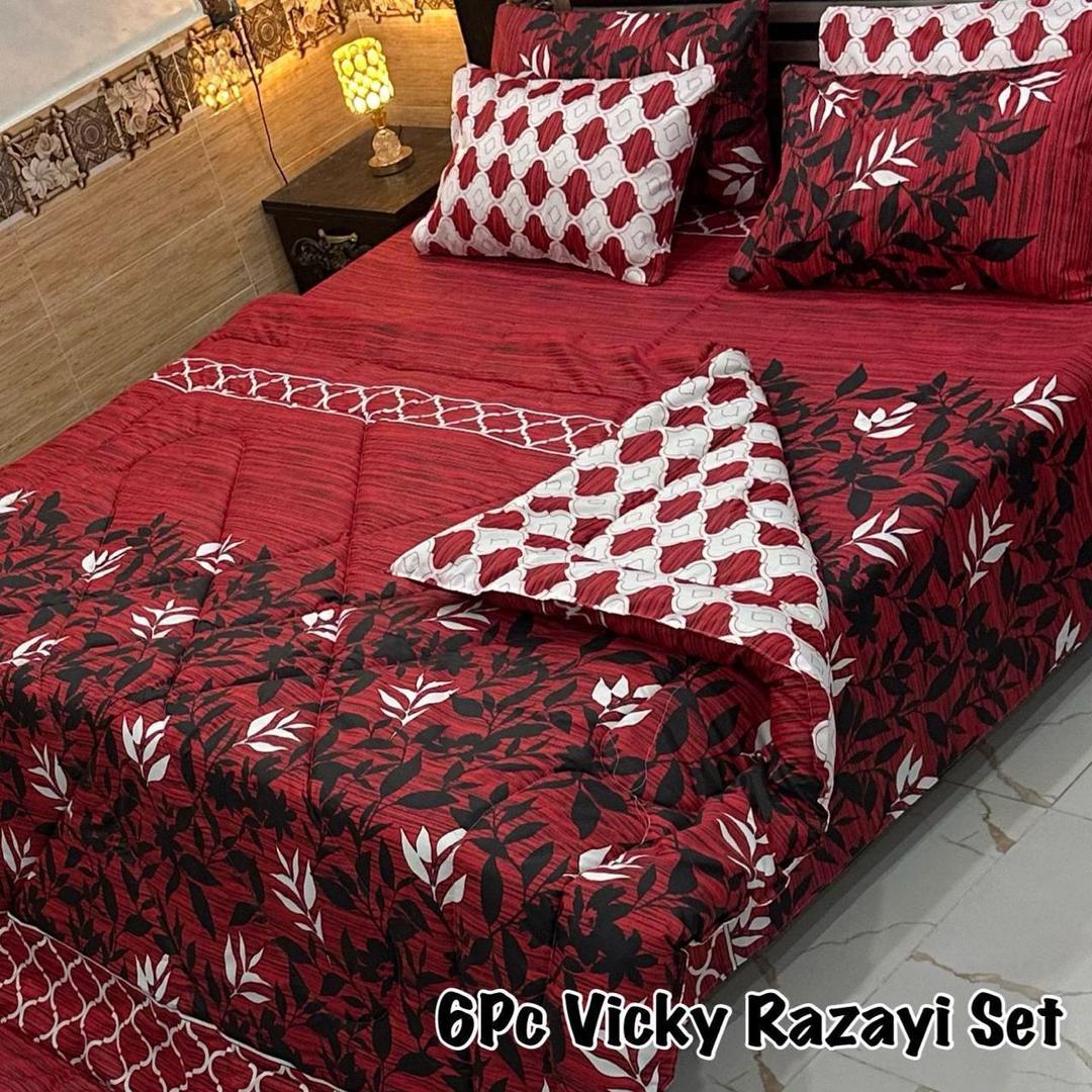 Luxurious 6 Pcs King Size Printed Mix Cotton Razai Set