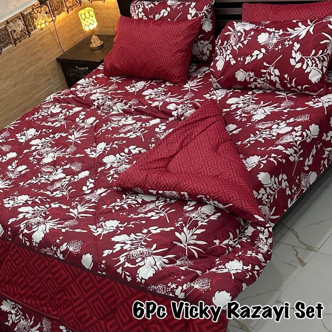 Luxurious 6 Pcs King Size Printed Mix Cotton Razai Set