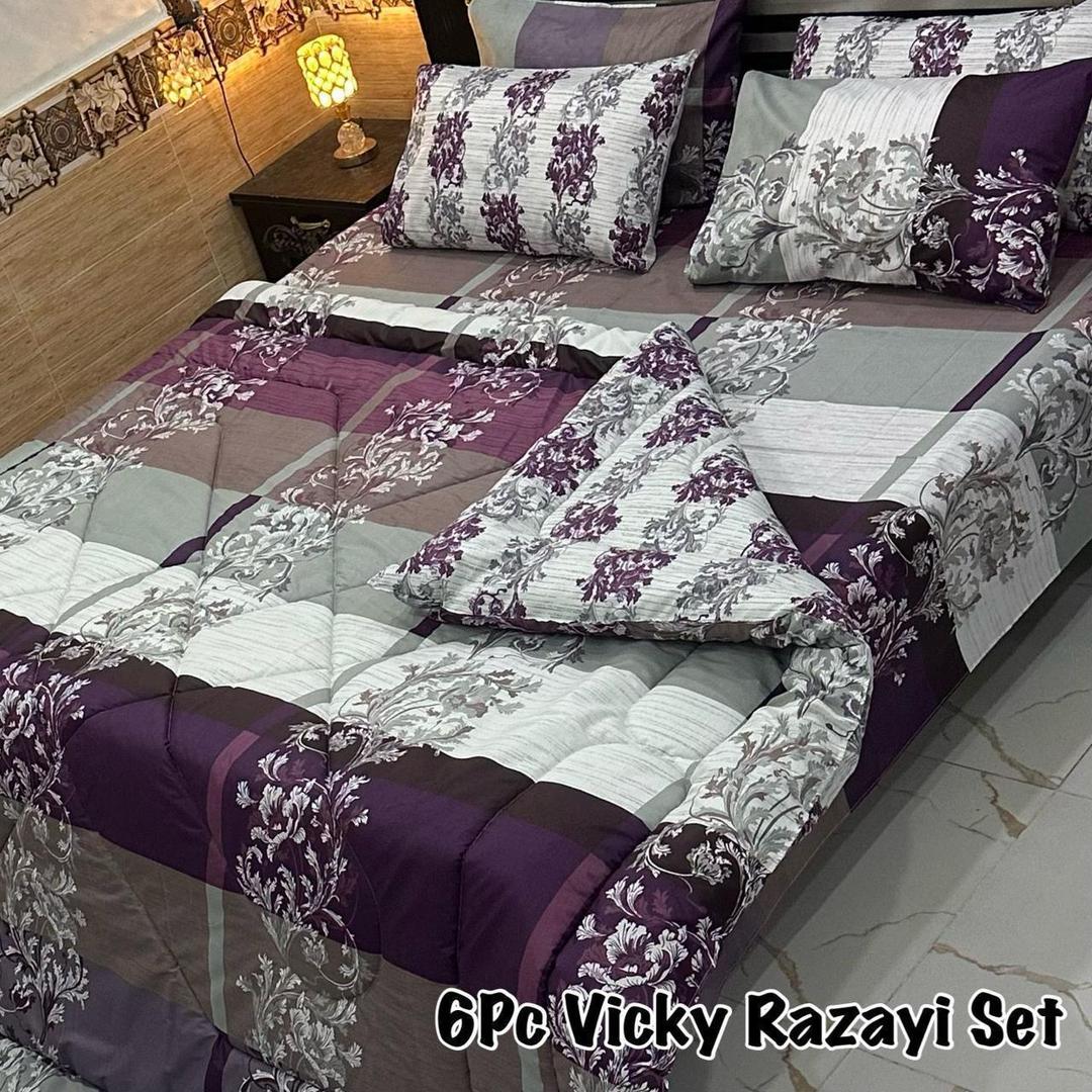 Luxurious 6 Pcs King Size Printed Mix Cotton Razai Set