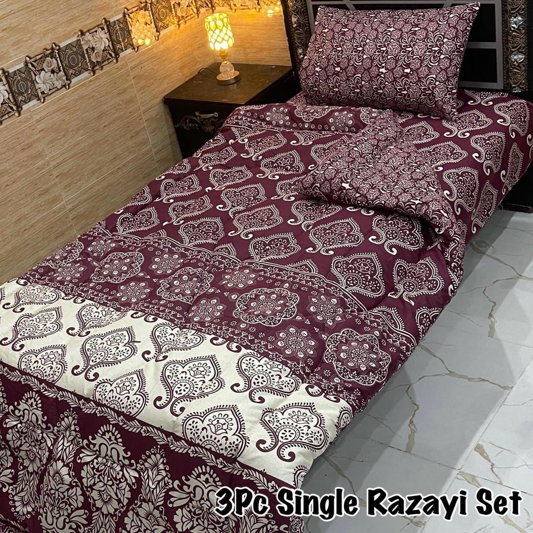 Stylish Printed Razai Set - 3 Pcs Mix Cotton for Single Bed