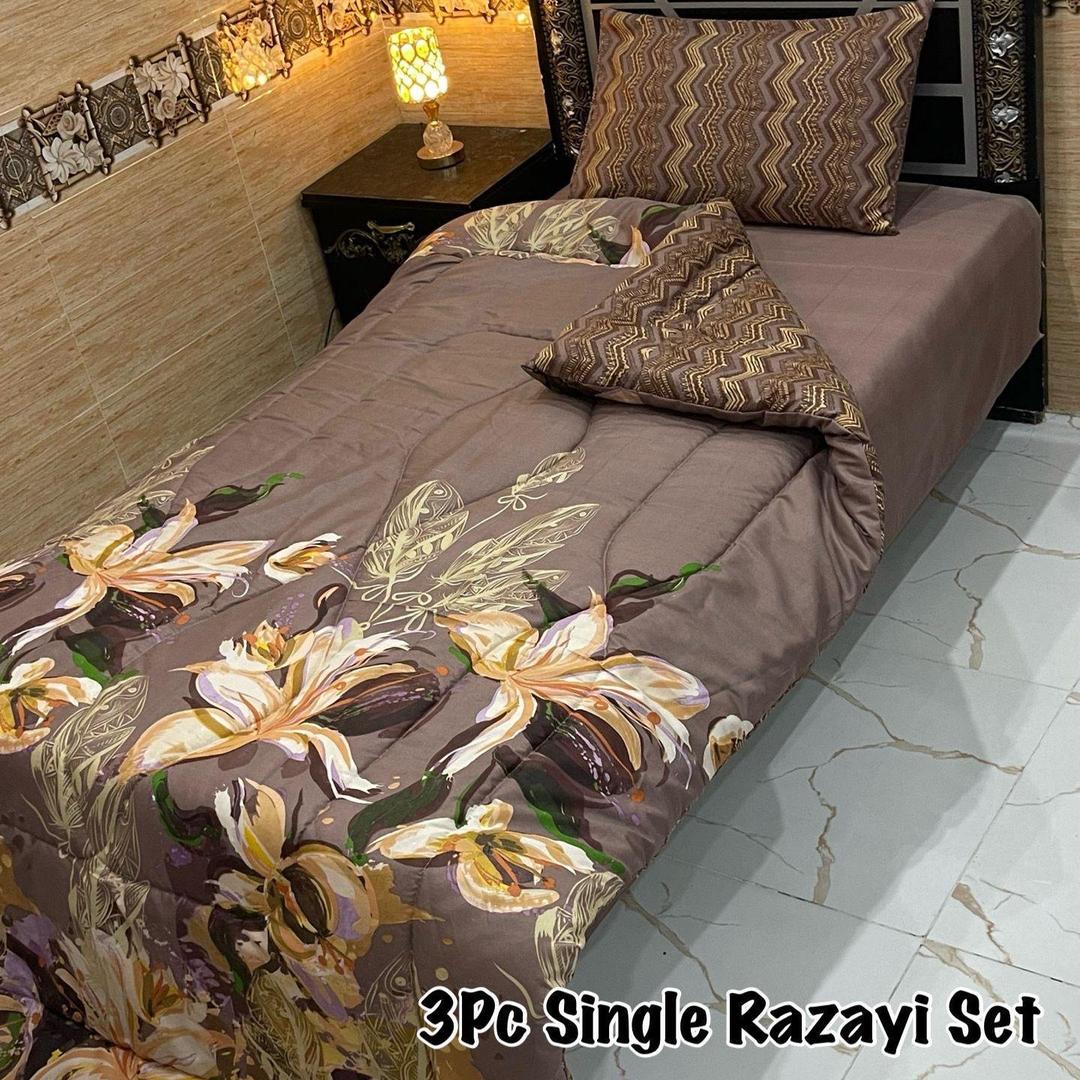 Stylish Printed Razai Set - 3 Pcs Mix Cotton for Single Bed
