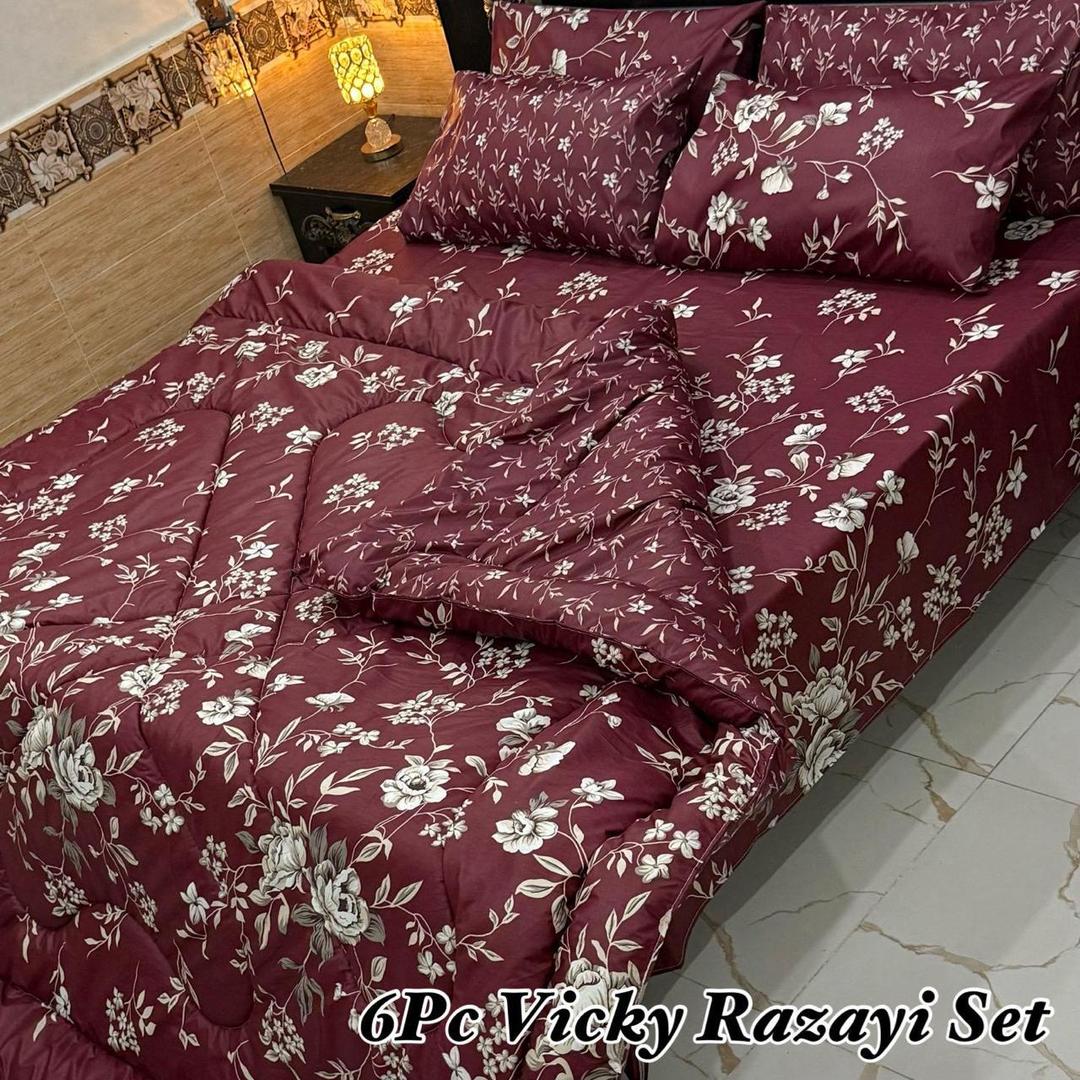 Vibrant 6 Pcs Cotton Salonica Printed Razai Set