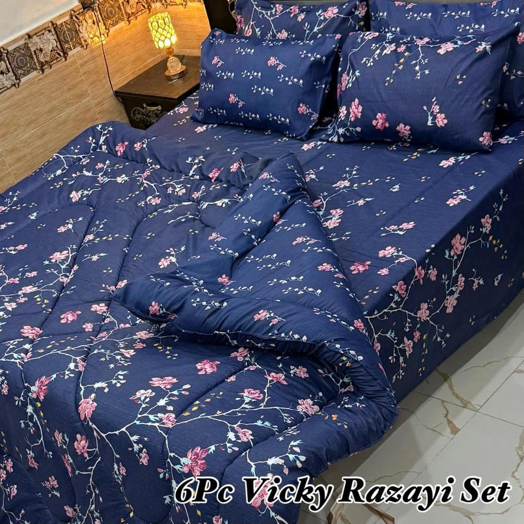 Vibrant 6 Pcs Cotton Salonica Printed Razai Set