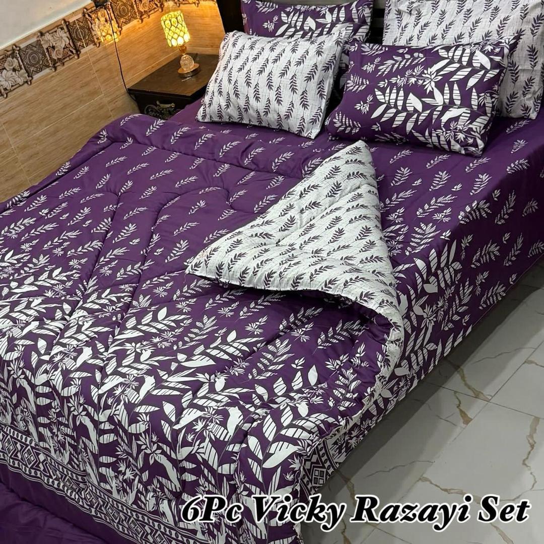 Stylish 6 Pcs Cotton Salonica Printed Razai Set