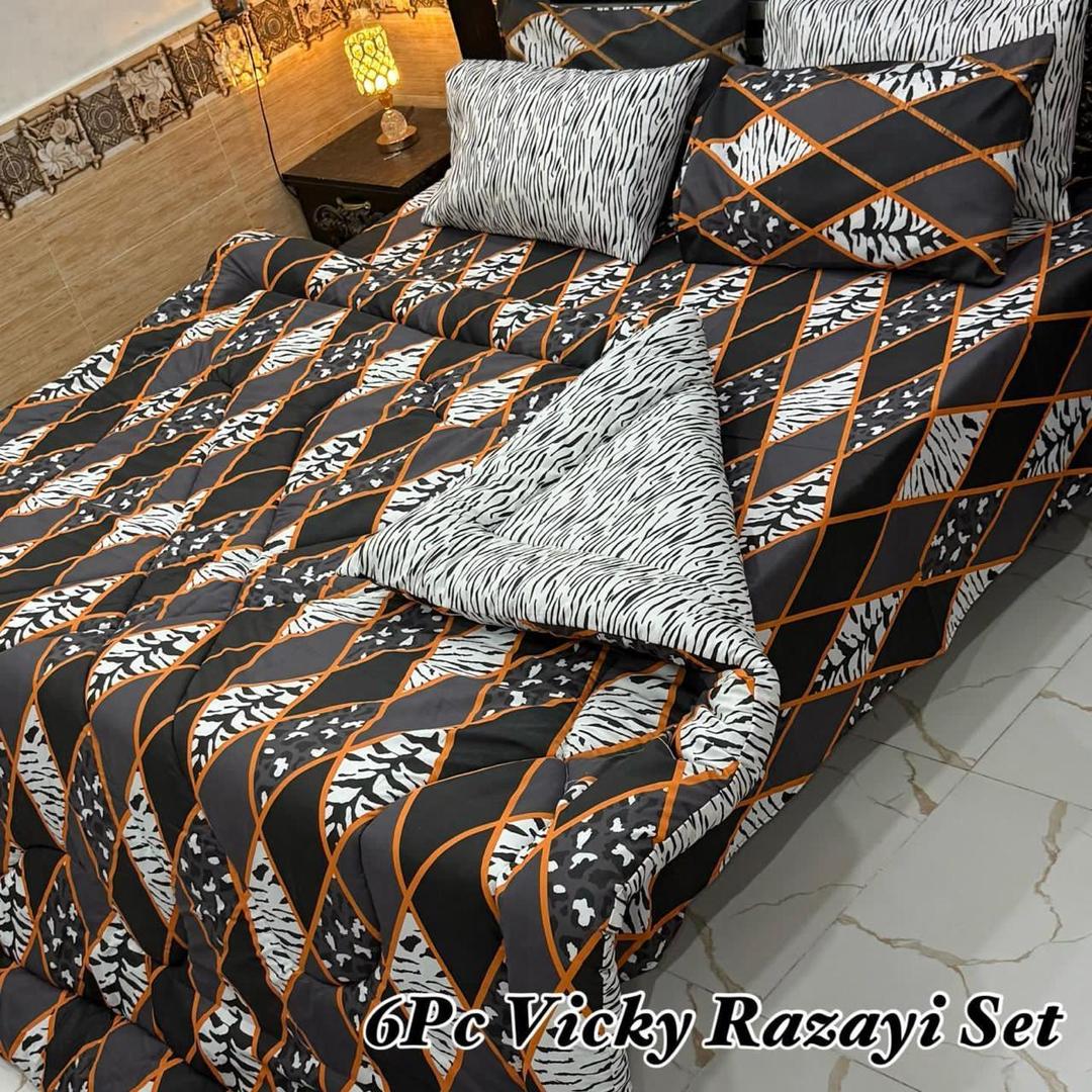 Stylish 6 Pcs Cotton Salonica Printed Razai Set