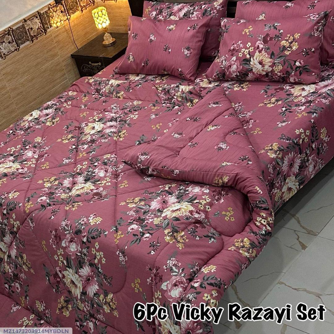 Stylish 6 Pcs Cotton Salonica Printed Razai Set