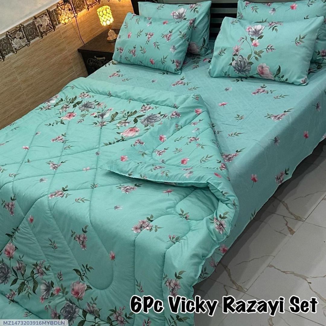Stylish 6 Pcs Cotton Salonica Printed Razai Set