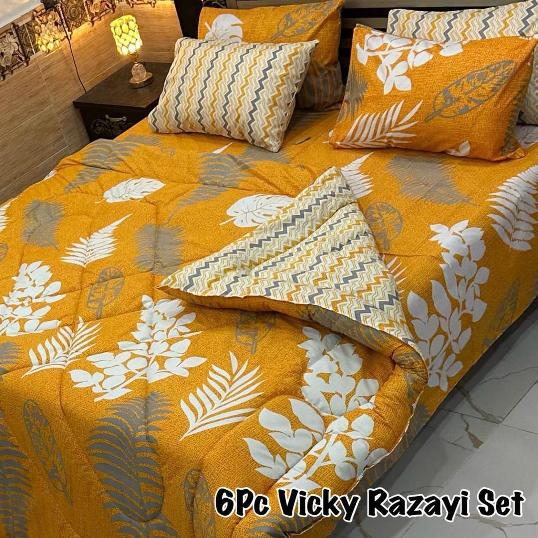 Stylish 6 Pcs Cotton Salonica Printed Razai Set