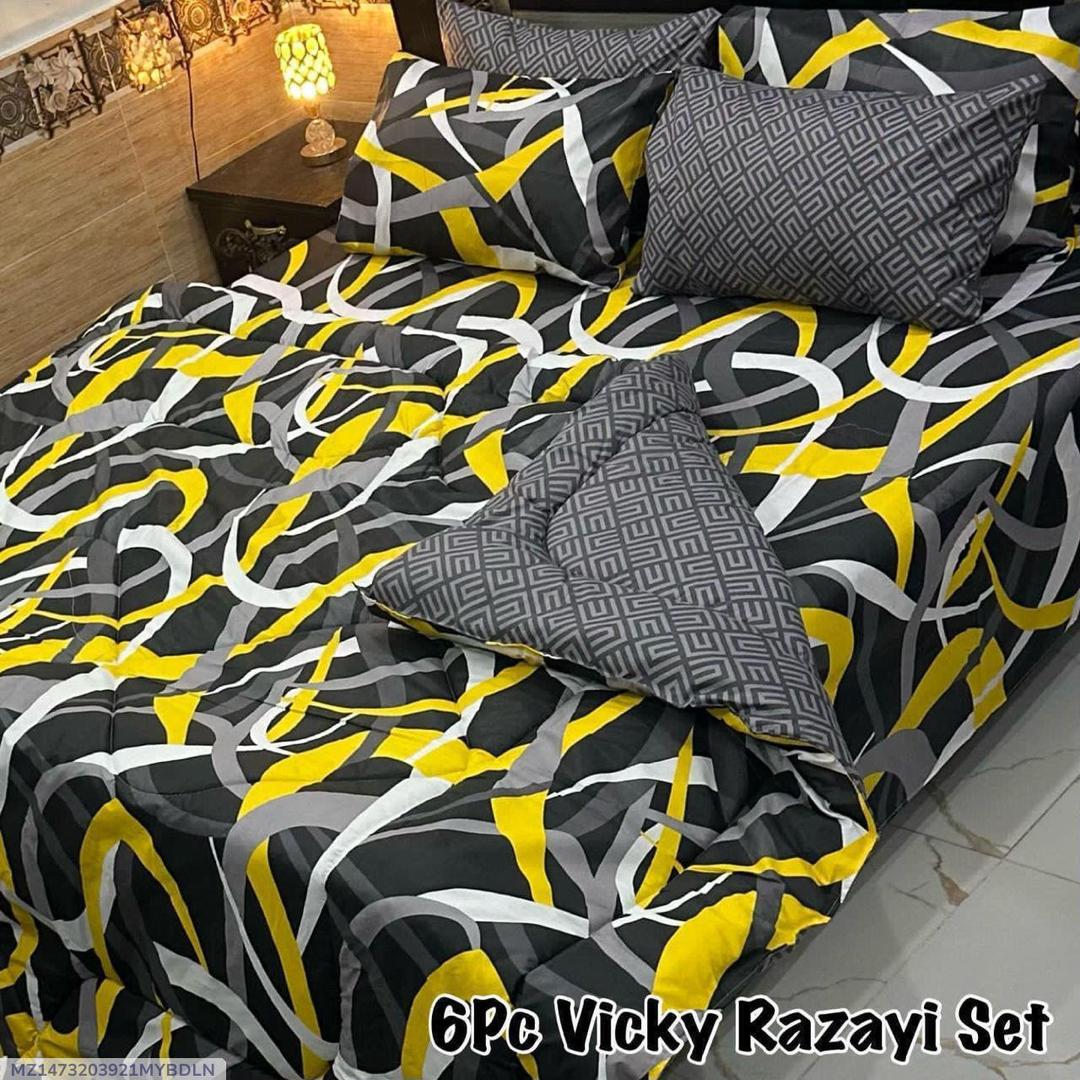 Stylish 6 Pcs Cotton Salonica Printed Razai Set