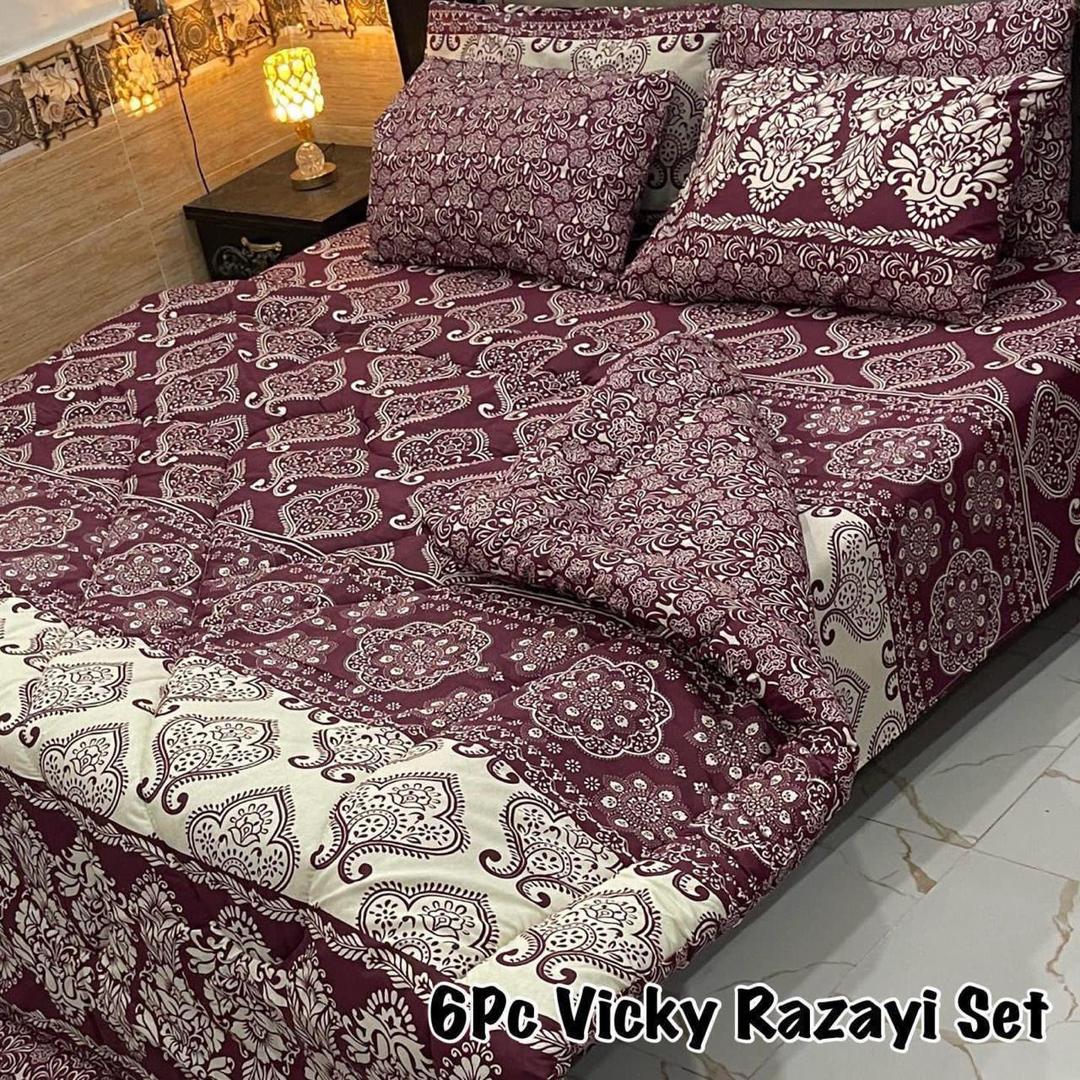 Stylish 6 Pcs Cotton Salonica Printed Razai Set