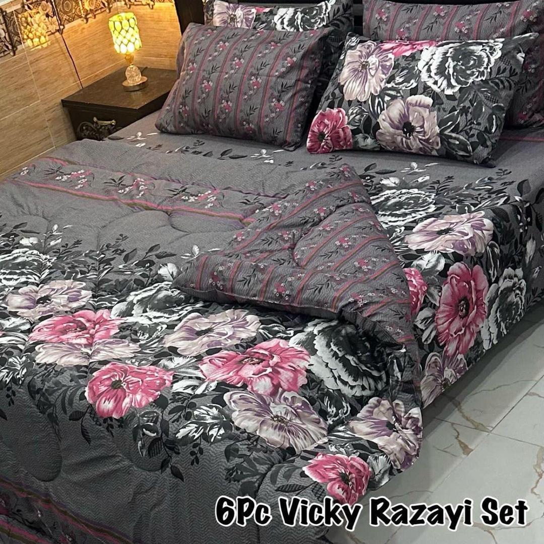Stylish 6 Pcs Cotton Salonica Printed Razai Set