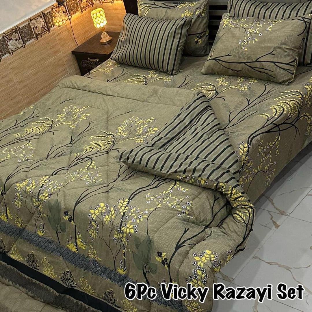 Stylish 6 Pcs Cotton Salonica Printed Razai Set