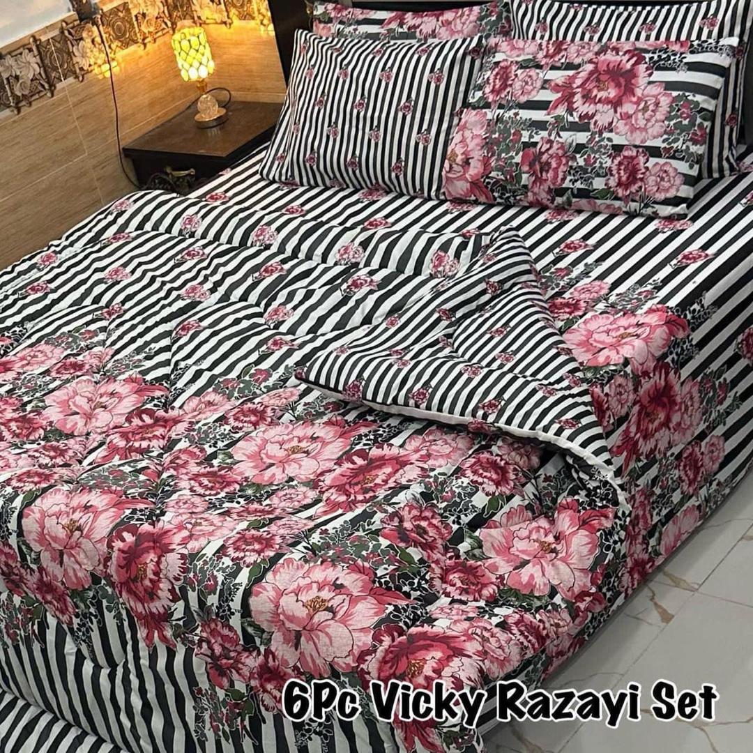 Stylish 6 Pcs Cotton Salonica Printed Razai Set