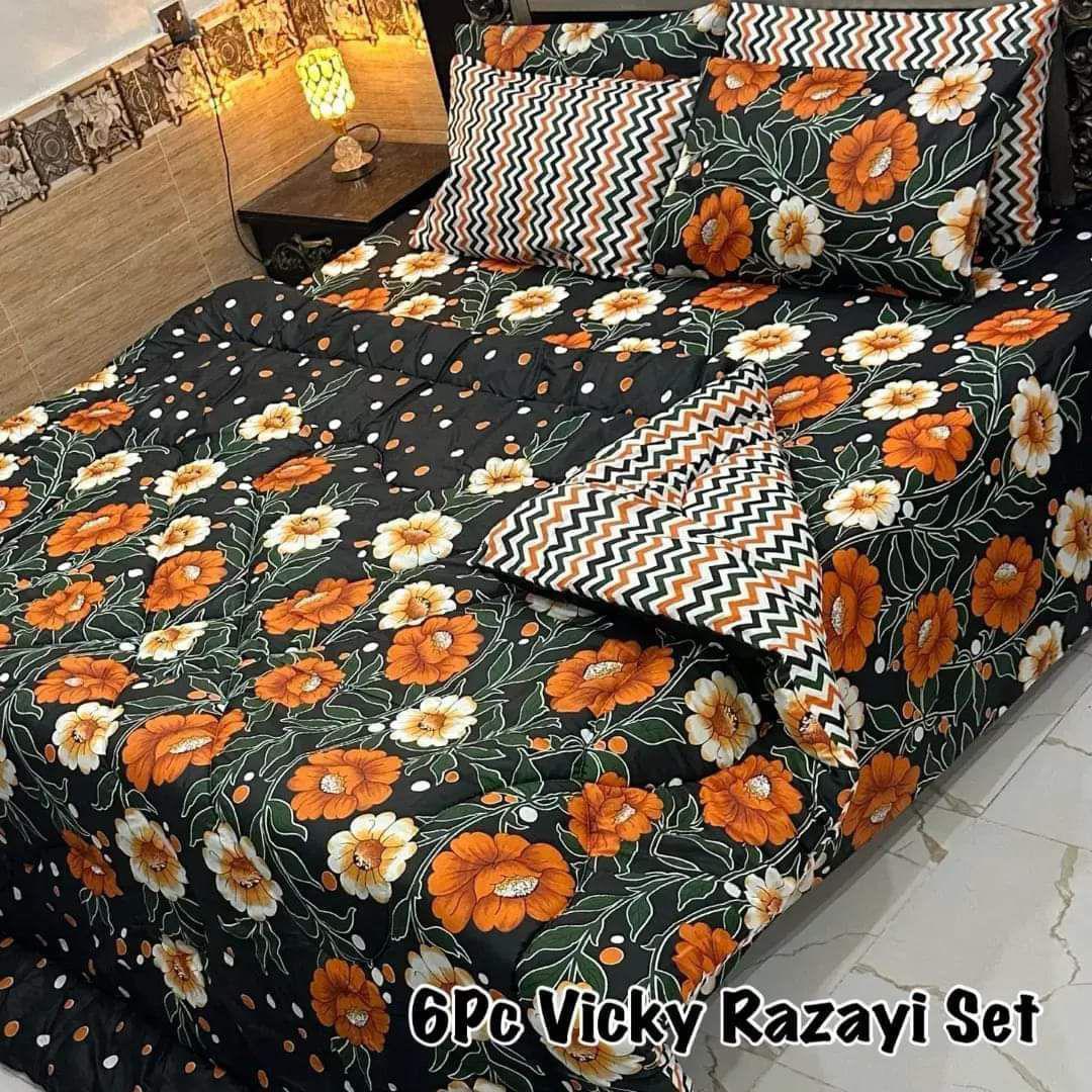 Stylish 6 Pcs Cotton Salonica Printed Razai Set