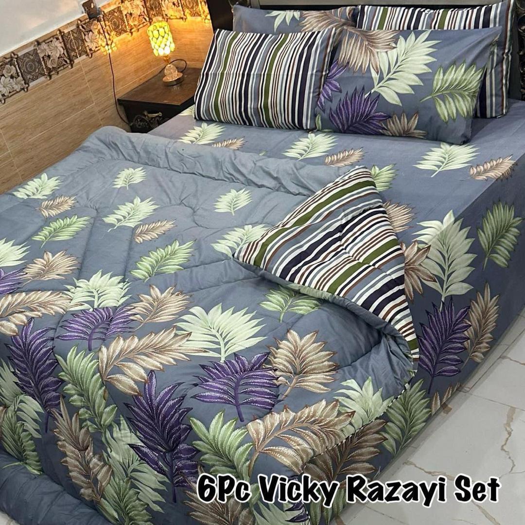Stylish 6 Pcs Cotton Salonica Printed Razai Set