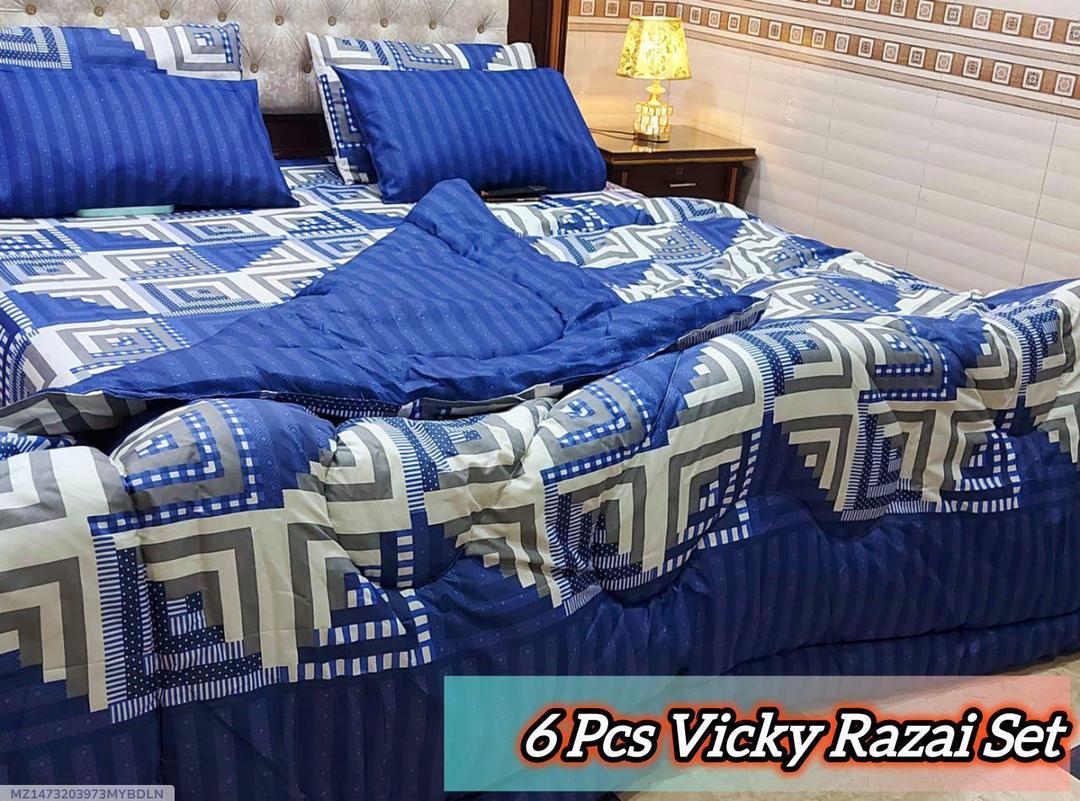 Stylish 6 Pcs Cotton Salonica Printed Razai Set