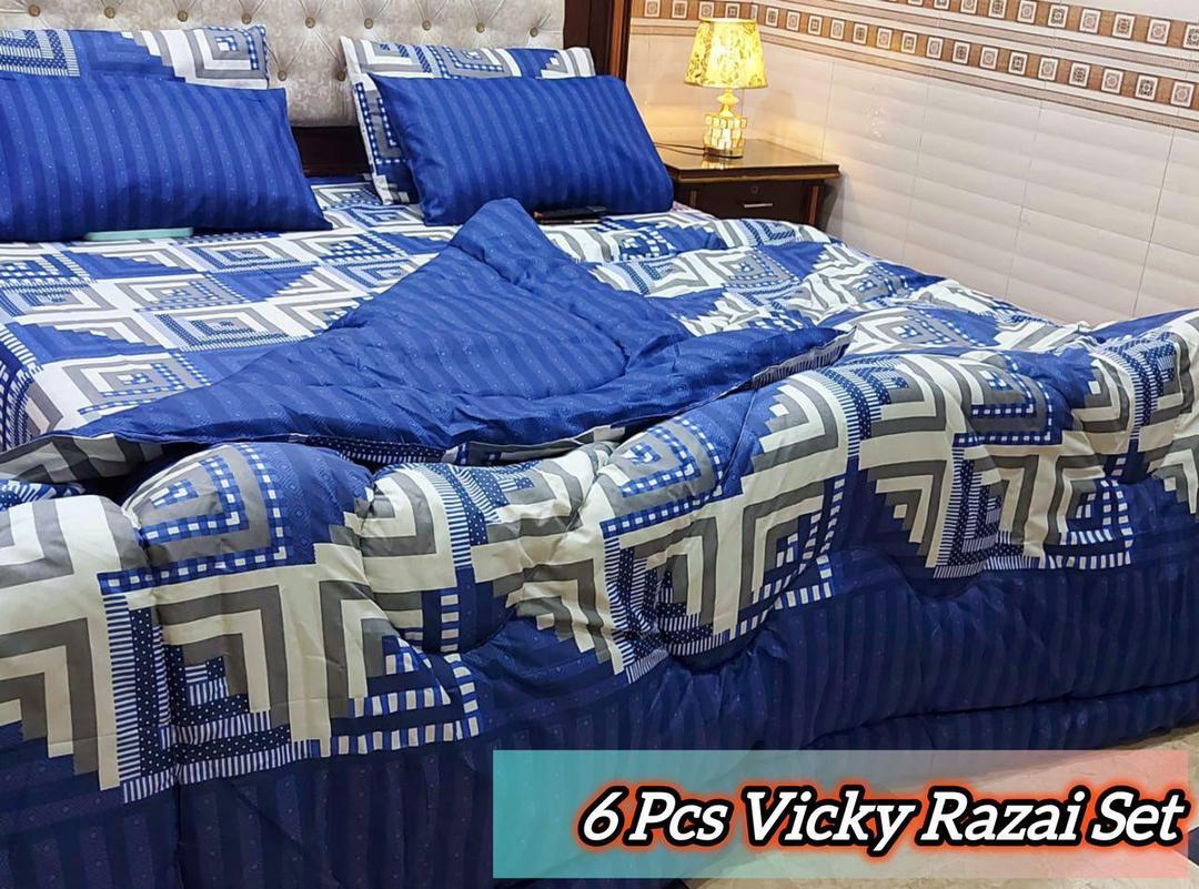 Stylish 6 Pcs Cotton Salonica Printed Razai Set