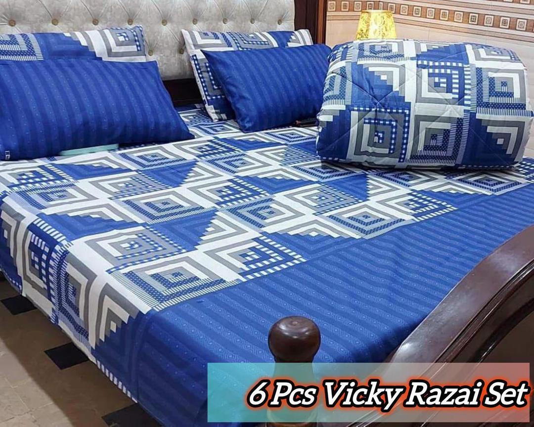 Stylish 6 Pcs Cotton Salonica Printed Razai Set