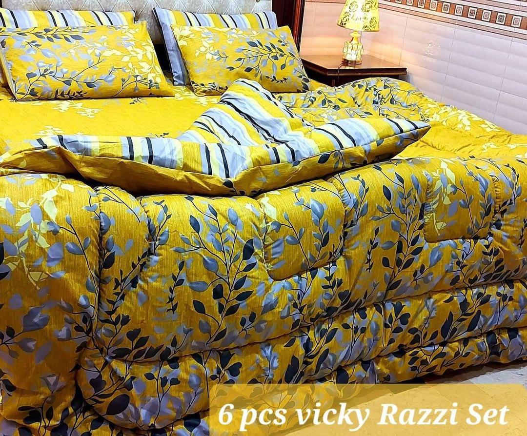Stylish 6 Pcs Cotton Salonica Printed Razai Set