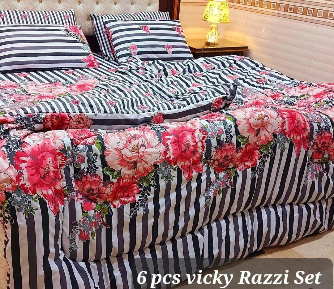 Stylish 6 Pcs Cotton Salonica Printed Razai Set