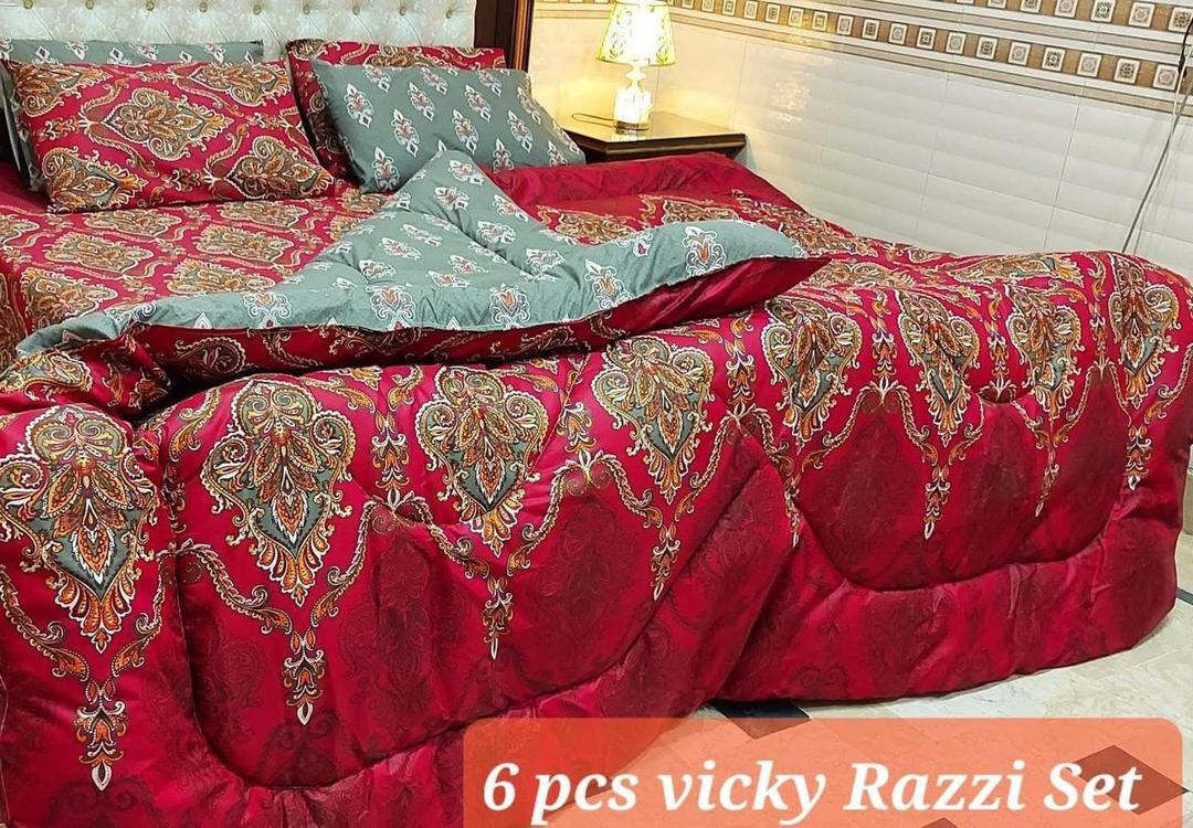 Stylish 6 Pcs Cotton Salonica Printed Razai Set