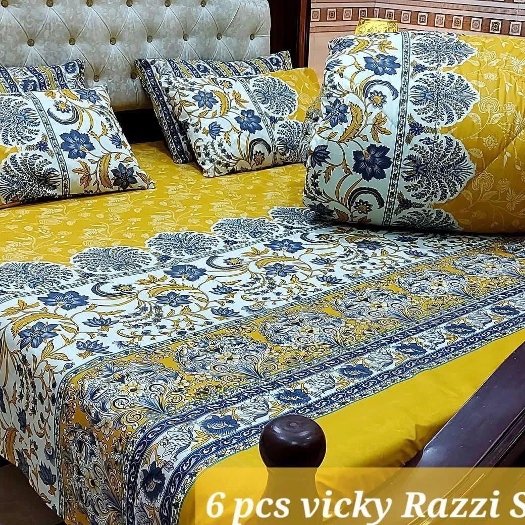Stylish 6 Pcs Cotton Salonica Printed Razai Set