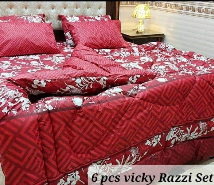 Stylish 6 Pcs Cotton Salonica Printed Razai Set