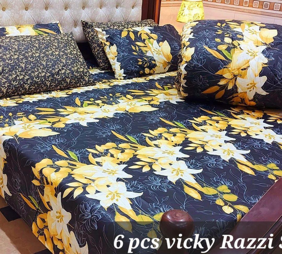 Stylish 6 Pcs Cotton Salonica Printed Razai Set