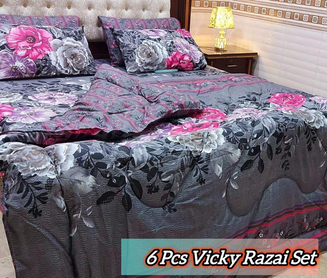 Stylish 6 Pcs Cotton Salonica Printed Razai Set