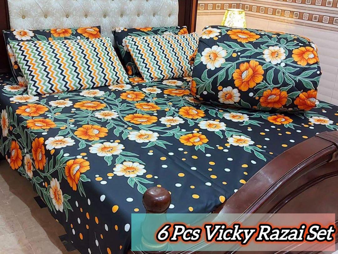 Stylish 6 Pcs Cotton Salonica Printed Razai Set