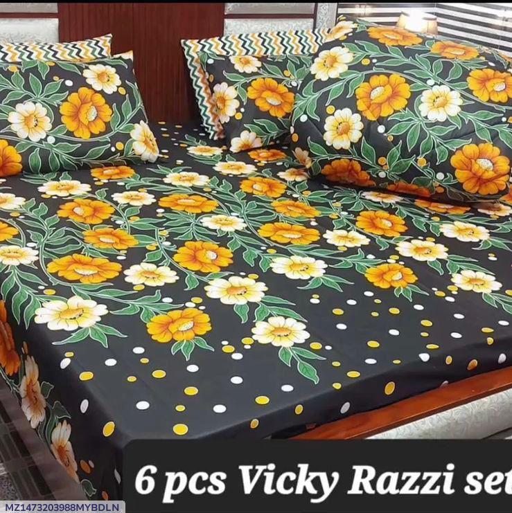 Stylish 6 Pcs Cotton Salonica Printed Razai Set