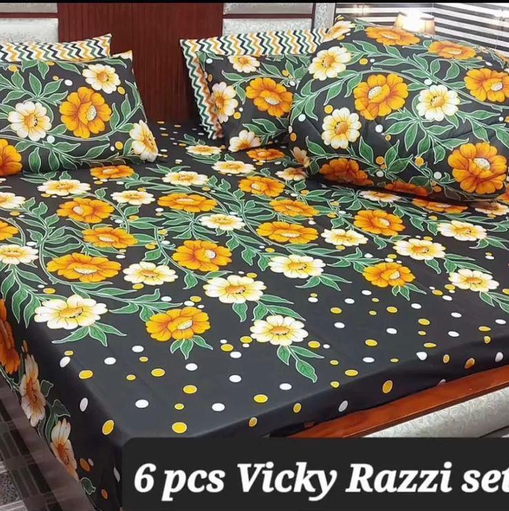 Stylish 6 Pcs Cotton Salonica Printed Razai Set