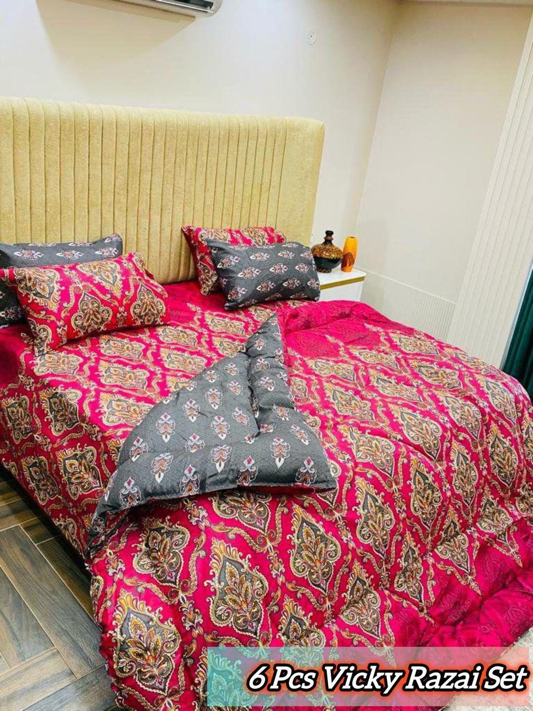 Stylish 6 Pcs Cotton Salonica Printed Razai Set