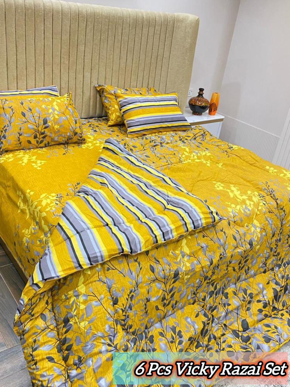 Stylish 6 Pcs Cotton Salonica Printed Razai Set