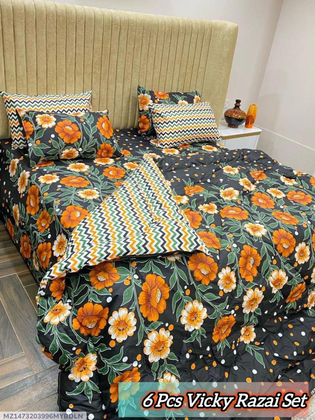 Stylish 6 Pcs Cotton Salonica Printed Razai Set