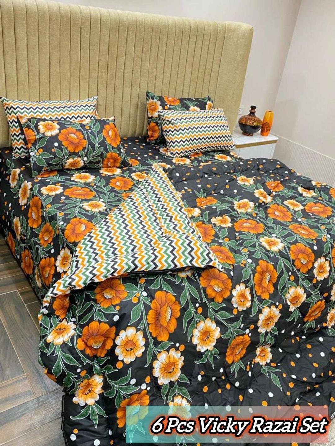 Stylish 6 Pcs Cotton Salonica Printed Razai Set
