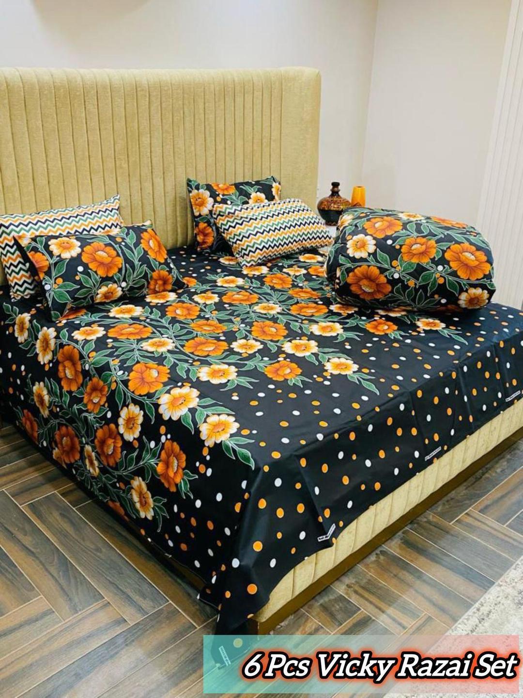 Stylish 6 Pcs Cotton Salonica Printed Razai Set