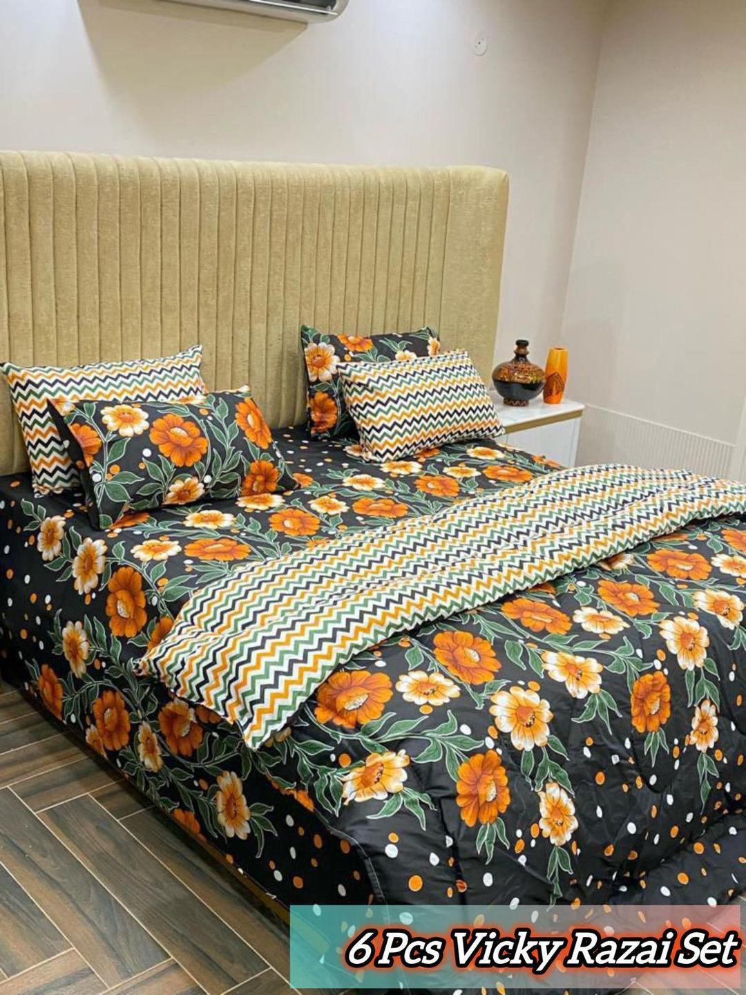 Stylish 6 Pcs Cotton Salonica Printed Razai Set