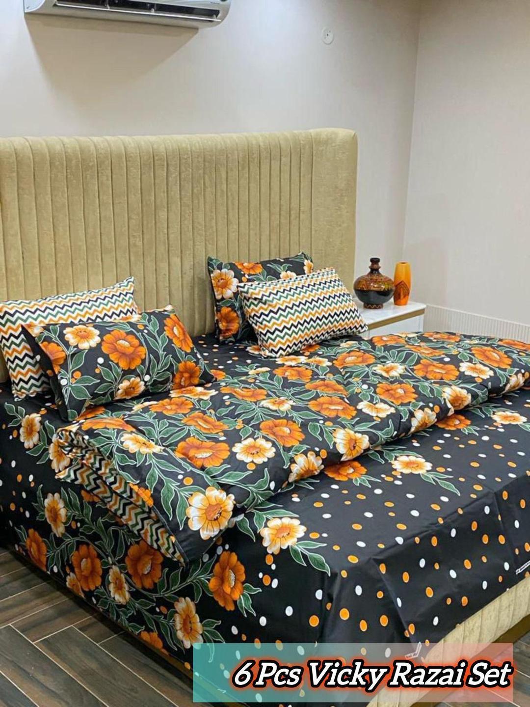 Stylish 6 Pcs Cotton Salonica Printed Razai Set