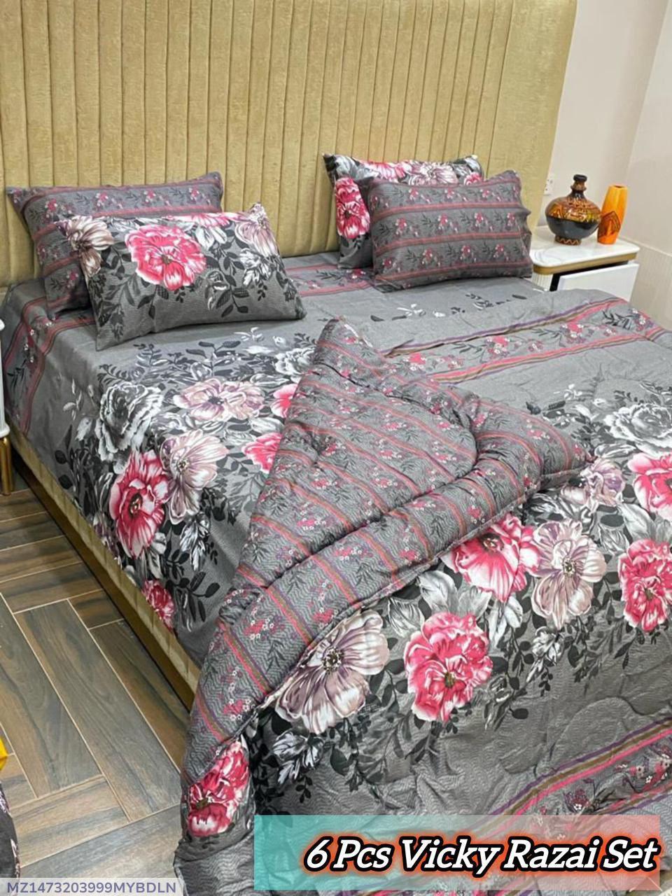 Stylish 6 Pcs Cotton Salonica Printed Razai Set