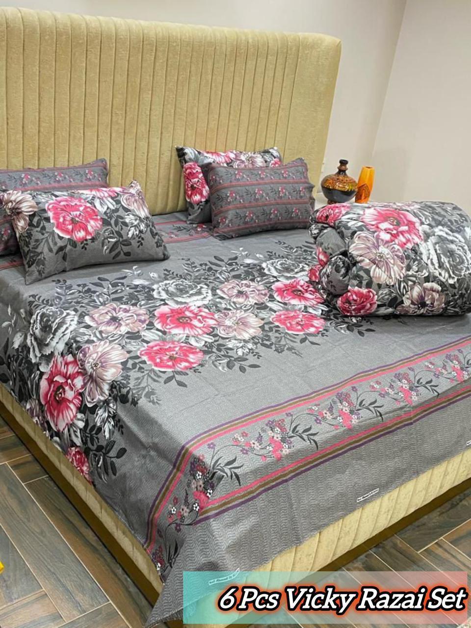 Stylish 6 Pcs Cotton Salonica Printed Razai Set