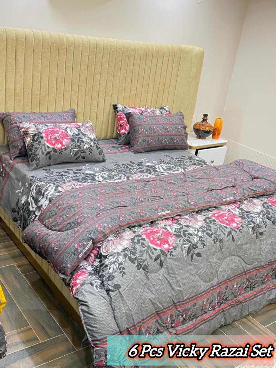 Stylish 6 Pcs Cotton Salonica Printed Razai Set