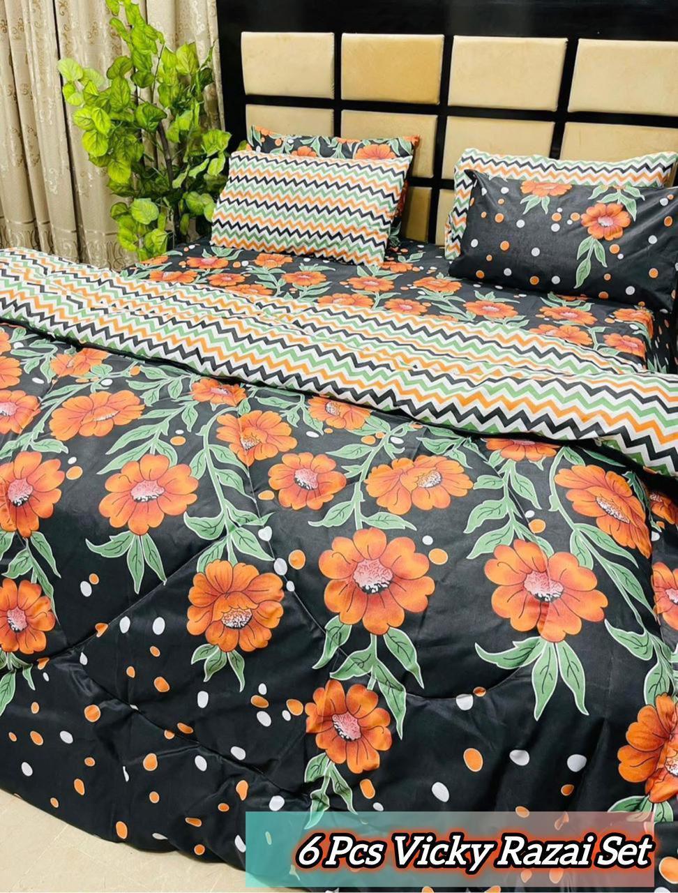 Stylish 6 Pcs Cotton Salonica Printed Razai Set