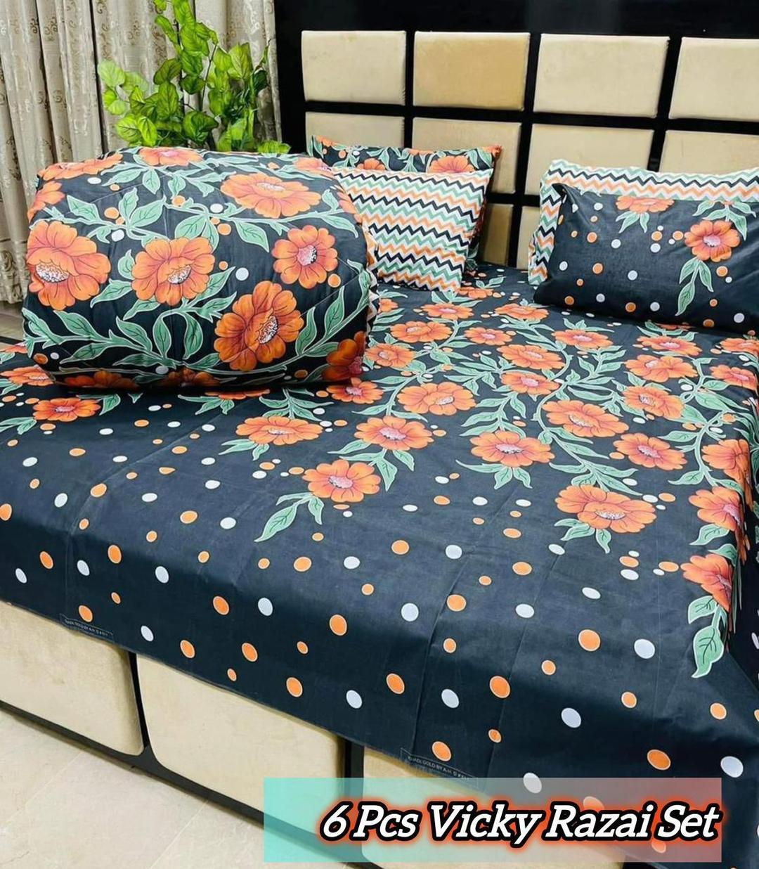 Stylish 6 Pcs Cotton Salonica Printed Razai Set