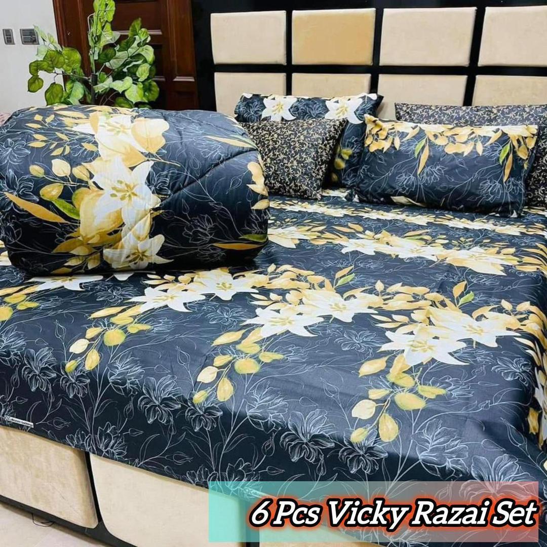 Stylish 6 Pcs Cotton Salonica Printed Razai Set
