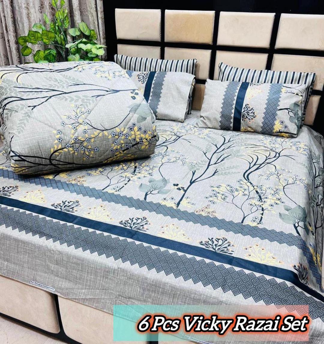 Stylish 6 Pcs Cotton Salonica Printed Razai Set