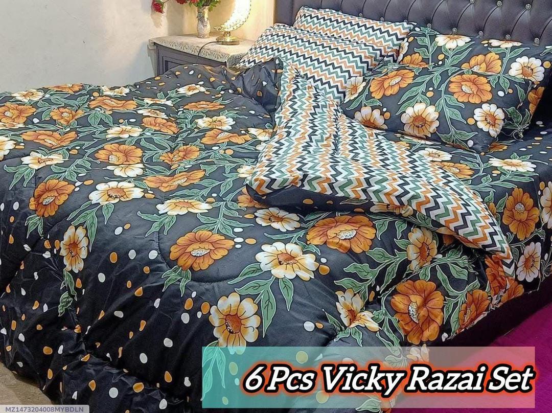 Stylish 6 Pcs Cotton Salonica Printed Razai Set