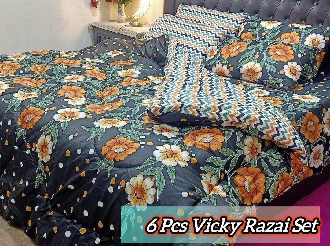Stylish 6 Pcs Cotton Salonica Printed Razai Set