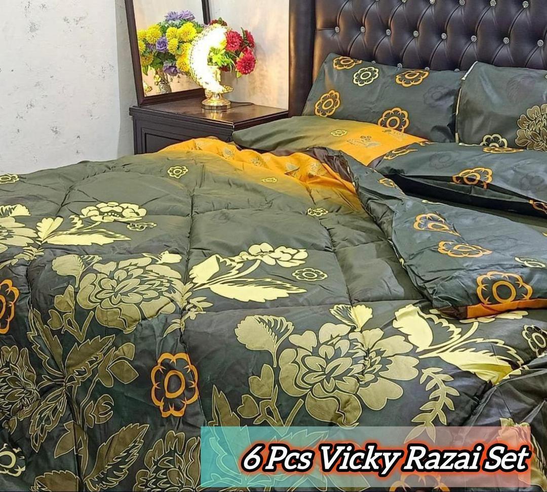 Stylish 6 Pcs Cotton Salonica Printed Razai Set